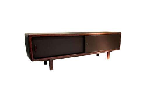 1970s Sideboard In Chocolate Brown Leather And Wood