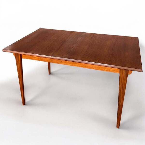 Mid Century Modern White And Newton Teak Extending Dining Table photo furniture