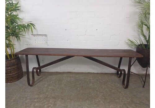 Vintage Reclaimed Industrial Rustic Wrought Iron Solid Wooden Bench Seat
