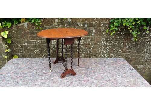 Antique Victorian Gateleg Drop Leaf Table With Barley Twist Legs And Porcelain Castors Oval Side Table, Mahogany Hall Table Vintage