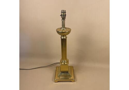 Antique Gold Brass Metal Lamp Side Light Bedside Table Vintage Large Ornate Victorian Style Chunky Square Base Column Pillar