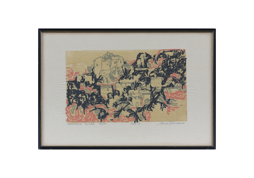 Woodblock Print By William Ross Abrams. Titled "Mountain Houses"
