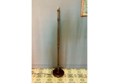 Tall Wooden Turned Floor / Standard Lamp In Dark Finish
