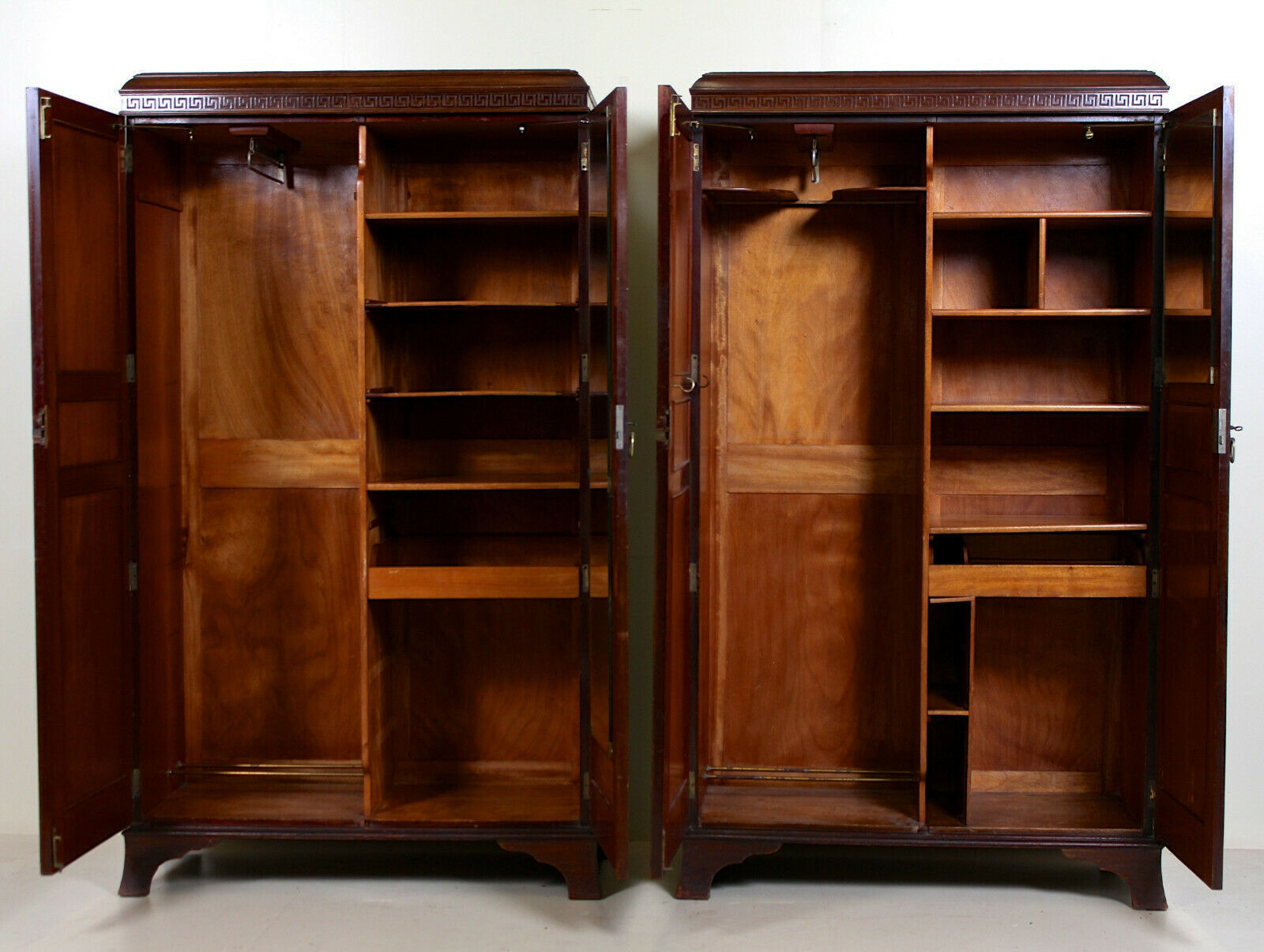 Pair Of Mahogany Compactum Wardrobes Carved Mahogany Armoires Vintage