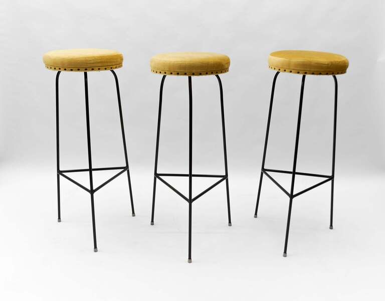 Three Minimalistic String Mid Century Modern Bar Stools, 1950s photo for sale