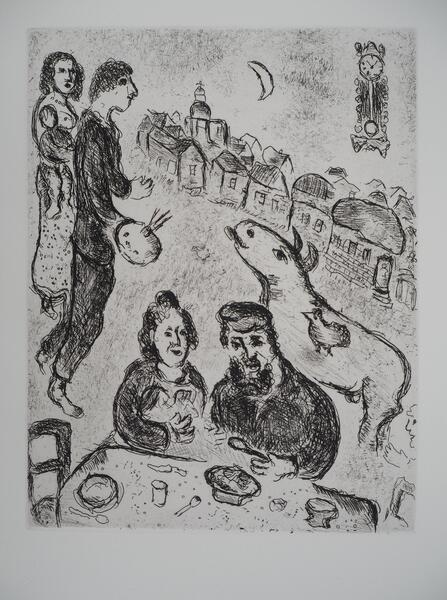 Marc Chagallles Songes : The Meal   Original Etching (Cramer #112)1981 photo furniture