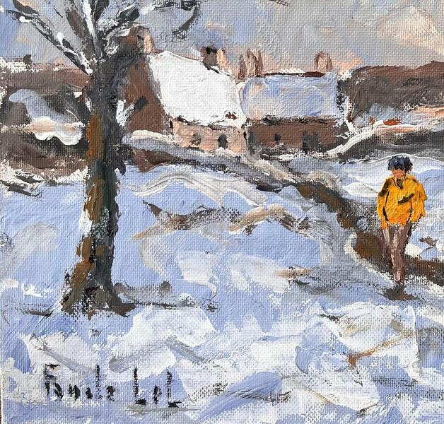 Fanch Lelfrench Impressionist Winter Landscape With Figures