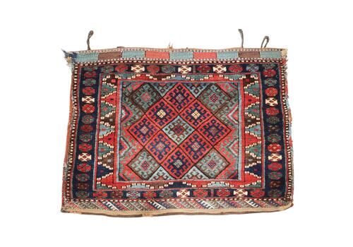 Antique Jaf Kurd Bag Face Of Diamond Lattice Design, Circa 1890.