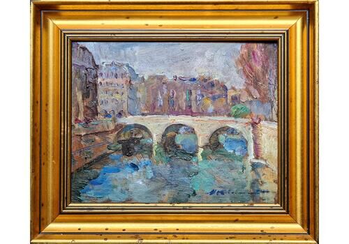 Nikolaï Kojoukhovski Impressionist Oil Of The Pont St Michael And The River Seine In Paris