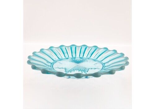Antique Davidson Opalescent Victorian “Brideshead” Blue Pearline Pressed Glass Plate
