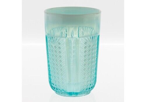 Antique Davidson Opalescent Victorian “Richelieu” Blue Pearline Pressed Glass Beaker