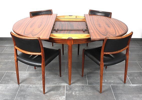Møller Rosewood Set Of Table And Chairs Model 80 By Niels Otto (N. O.) Møller For J.L. Møllers, 1960s, Set Of 5 photo furniture