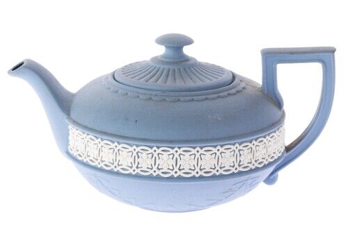 Wedgwood Blue Jasperware Small Bas Relief Teapot From The Egyptian Collection