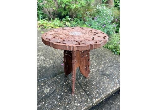 Small Vintage Wooden Table, With Carved Marquetry Detail, Rustic Furniture & Bohemian Style Table, Carved Wooden Table, Small Plant Stand