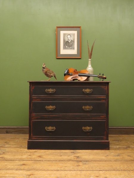 Small Antique Black Painted Chest Of Drawers Vinterior