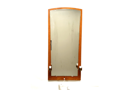Vintag Teak Wall Mirror With Two Lights, Sweden 1950s