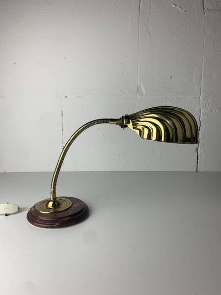 Midcentury Brass Gooseneck Clam Shell Desk Lamp photo furniture
