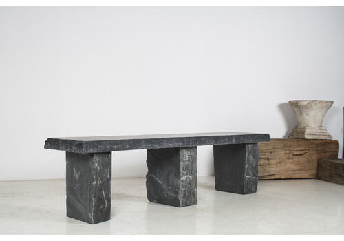 Large 6ft Natural Wabi Sabi Stone Slate Bench Seat On Bolster Plinth Base