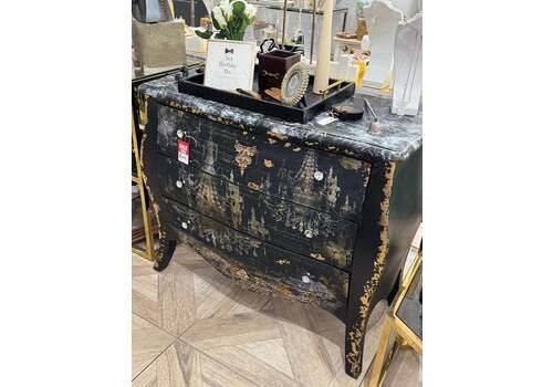 Beautility Mid Century Sideboard With Black Fabric, Gold Accents & Chandelier Decoupage