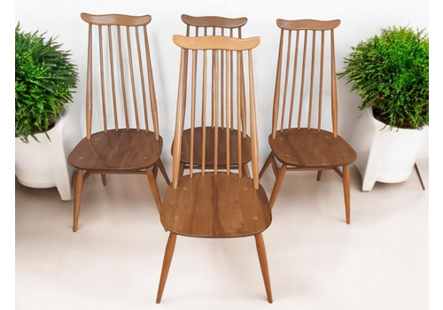 Vintage Ercol Goldsmith Dining Chairs X 4 Light Elm Mid Century Seats 1960