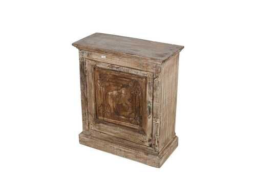 Vintage Whitewashed Teak Elephant Bedside Cabinet – Indian Reclaimed Wood Table