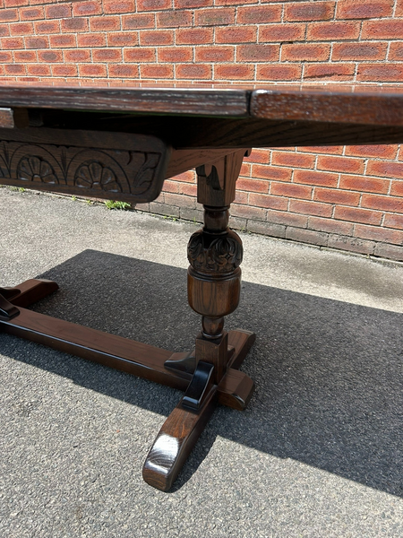 Jacobean Jaycee Style Oak Extending Draw Leaf Refectory Dining Table photo for sale