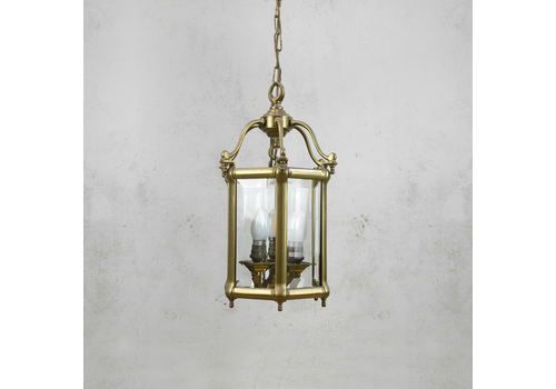 Large Vintage Brass Hall Lantern Solid Heavy Brass Bevel Glass Antique #102874