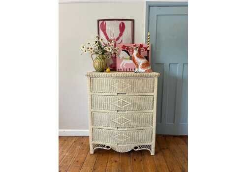 Vintage 1970’s Yellow Rattan Chest Of Drawers