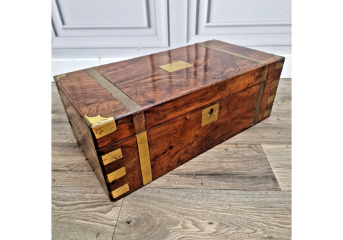 Antique Brass Bound Military Campaign Writing Slope Box Victorian Rosewood