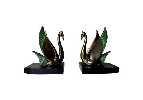 Art Deco Pair French Brass Bookends Svassi Maggiori On Marquinia Blackmamarble