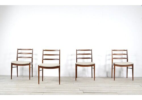 Set Of 4 Midcentury Slatted Back Chairs By McIntosh In Teak And Oatmeal Harlequin Upholstery. Vintage Modern / Danish Style.