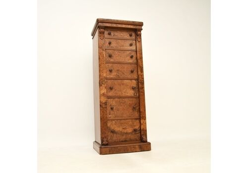 Antique Victorian Burr Walnut Wellington Chest Of Drawers