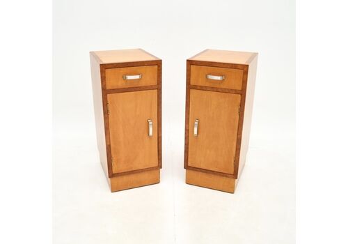 Pair Of Art Deco Satinwood And Walnut Bedside Cabinets