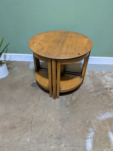Vintage Oak Quartetto Nest Of 5 Tables Circular + 4 Quarters Round photo furniture