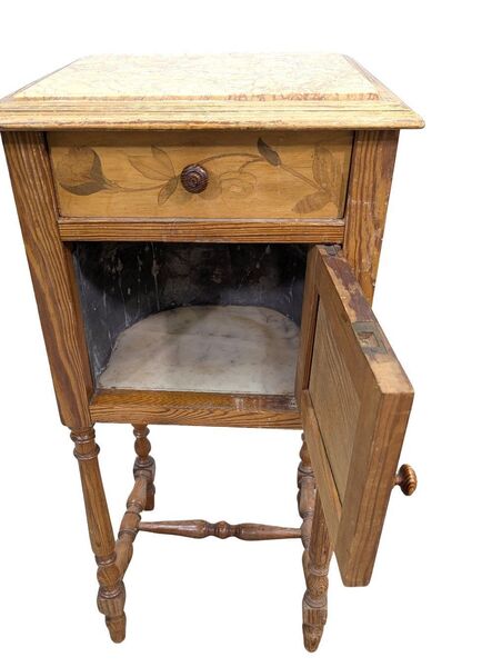 Bedside Table In Pine And Maple, 1900, Art Nouveau Period photo Furniture