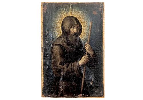 Oil On Wood 17th Century Saint Francis Of Paola