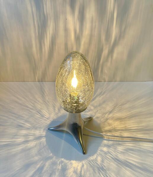 Vintage Tri Stand Table Lamp With Craquelé Glass Egg Shade photo furniture