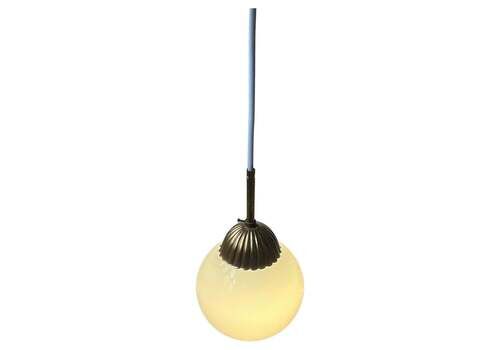 Scandinavian Art Deco Globe Pendant Lamp In White Opaline Glass & Brass