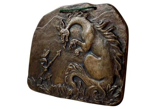 Old Bronze Wall Relief Of Dragon Slayer