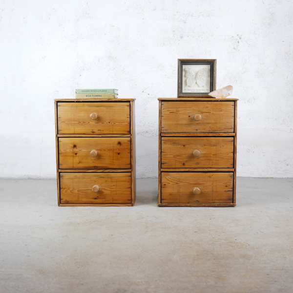 Pair Antique Pine Scratch Built Table Top Apothecary 6 Drawers Rustic #102911 photo furniture