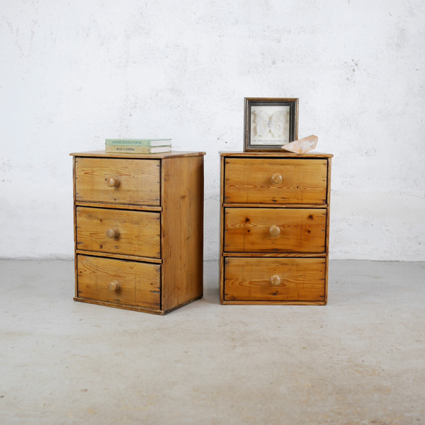 Pair Antique Pine Scratch Built Table Top Apothecary 6 Drawers Rustic #102911 photo for sale