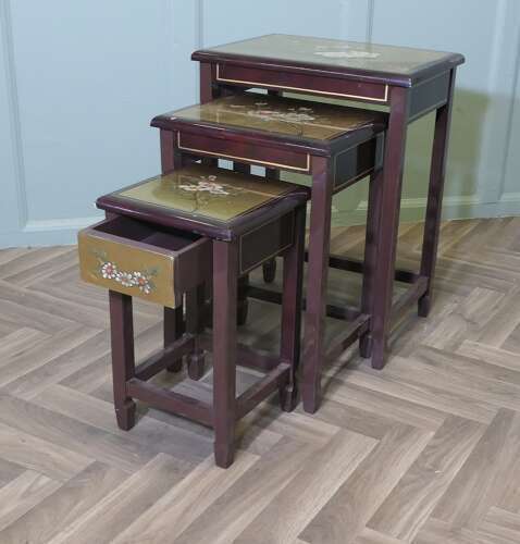 Nest Of 3 Lacquered Painted Chinoiserie Tables photo furniture