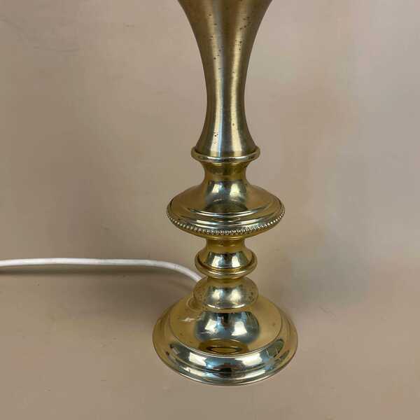 Antique Metal Gold Brass Lamp Light Bedside Side Table Column Ornate Column Round Base Vintage Pattern Patterned Beaded Edge Detail Large photo furniture
