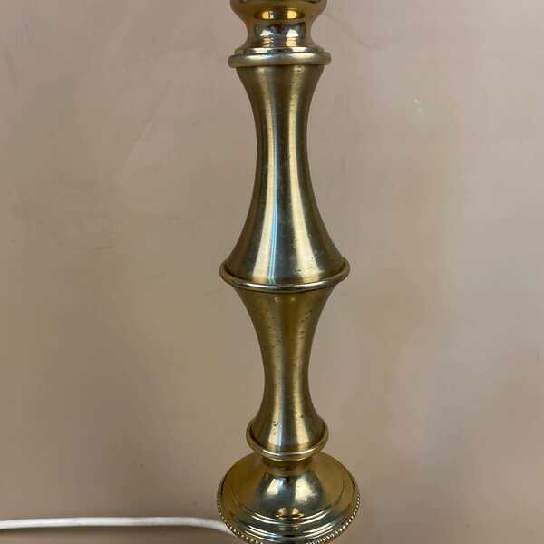Antique Metal Gold Brass Lamp Light Bedside Side Table Column Ornate Column Round Base Vintage Pattern Patterned Beaded Edge Detail Large photo for sale