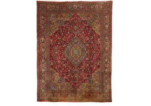 Antique Keshan Carpet Cotton Wool Heavy Knot Iran 118 X 90 In