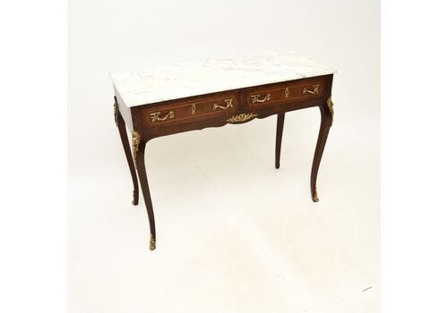 Antique French Marble Top Inlaid Walnut Console Table