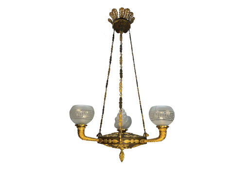 A Fine Gilt Bronze & Patinated Colza Hanging Light