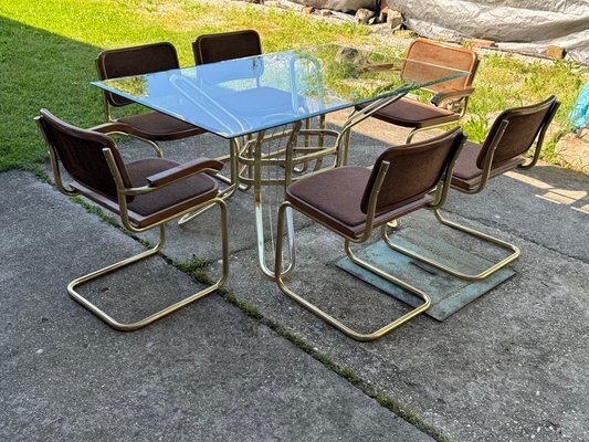 Italian Brass Dining Set With Table And Chairs, 1970s, Set Of 7 photo furniture