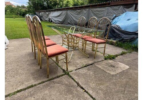 Italian Brass Dining Table And Chairs, 1970s, Set Of 7