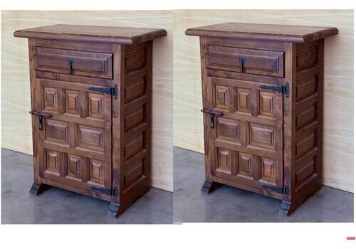 20th Spanish Nightstands With Drawer & Door, 1920, Set Of 2